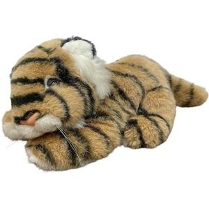 Vintage MTY International Tiger Plush 14.5" Laying Stuffed Animal Whiskers 90s
